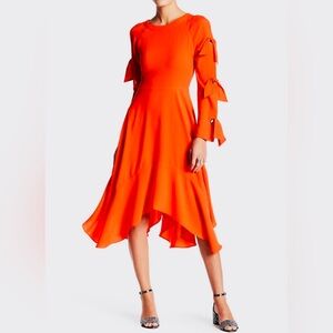 BCBGMAXAZRIA Vibrant Orange Midi Dress